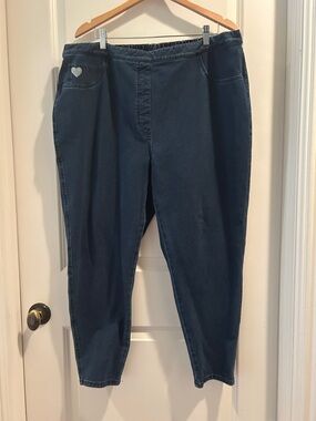 Dream Jeannes by Quacker Factory Bling Heart PullOn ankle Jeans Elastic waist 2X